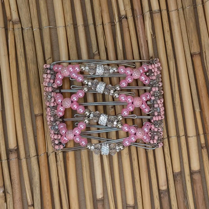 Drahtkamm Deluxe mit rosa Kunstperlen und 7 Zähnen