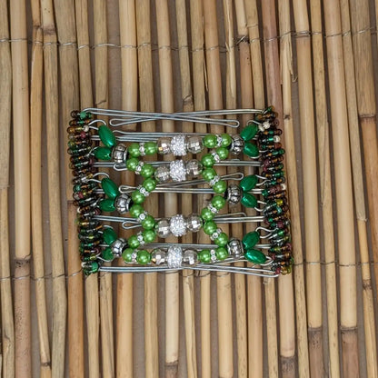 Drahtkamm Deluxe mit grünen Kunstperlen und 7 Zähnen