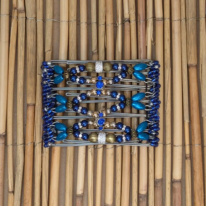 African Butterfly Drahtkamm Rhino Deluxe mit blauen Kunstperlen und 7 Zähnen 