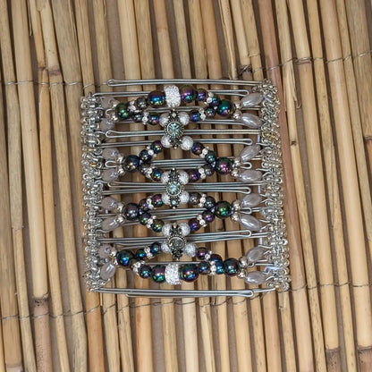 African Butterfly Drahtkamm Rhino Deluxe mit silber Regenbogen Kunstperlen mit 9 Zähnen