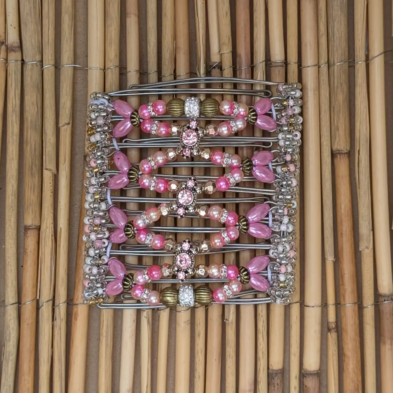 African Butterfly Drahtkamm Rhino Deluxe mit rosa Kunstperlen und 9 Zähnen 