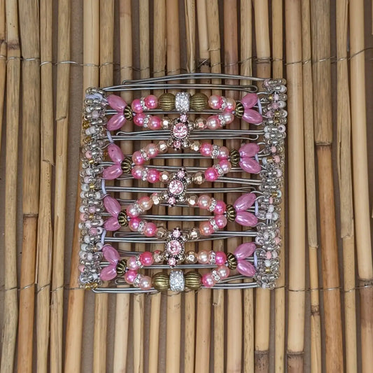 African Butterfly Drahtkamm Rhino Deluxe mit rosa Kunstperlen und 9 Zähnen 