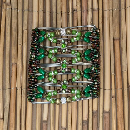 African Butterfly Drahtkamm Rhino Deluxe mit grünen Kunstperlen und 9 Zähnen 