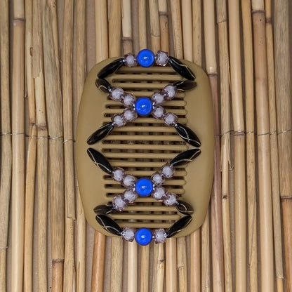 African Butterfly "Dalena" mit schwarz-blauen Kunstperlen beige