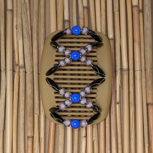 African Butterfly "Dalena" mit schwarz-blauen Kunstperlen beige