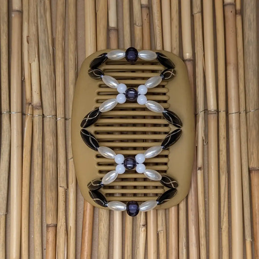 African Butterfly "Dalena" mit schwarz weißen Kunstperlen beige