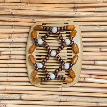 African Butterfly "Ndbele" mit braun-weißen Holzperlen beige