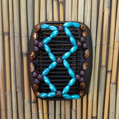 African Butterfly "Ndalena" mit bronze-hellblauen Kunstperlen schwarz