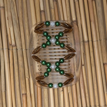 African Butterfly "Dalena" mit bronze-grünen Kunstperlen durchsichtig