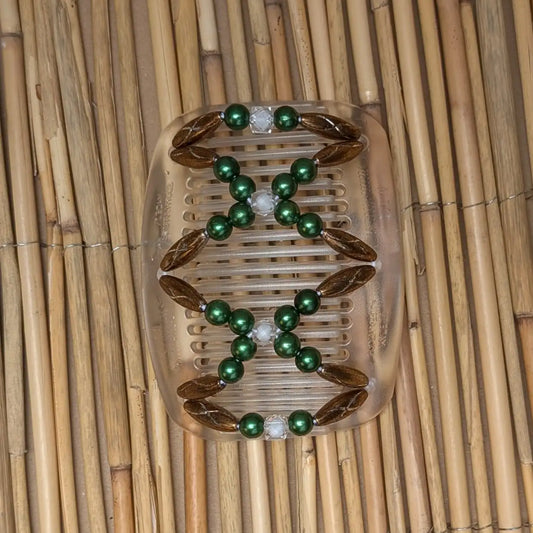 African Butterfly "Dalena" mit bronze-grünen Kunstperlen durchsichtig