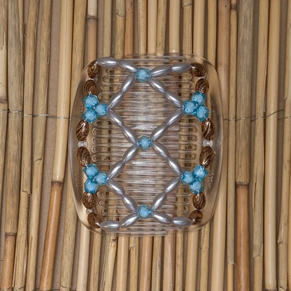 African Butterfly "Ndalena" mit türkis-silbernen Kunstperlen durchsichtig