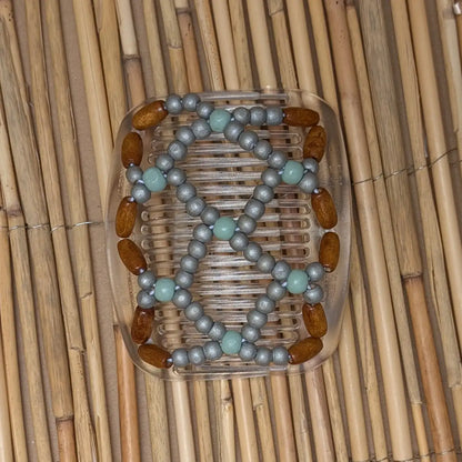 African Butterfly "Ndbele" mit silber-geünen Holzperlen durchsichtig