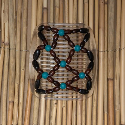 African Butterfly "Dalena" mit schwarz-türkisen Kunstperlen durchsichtig