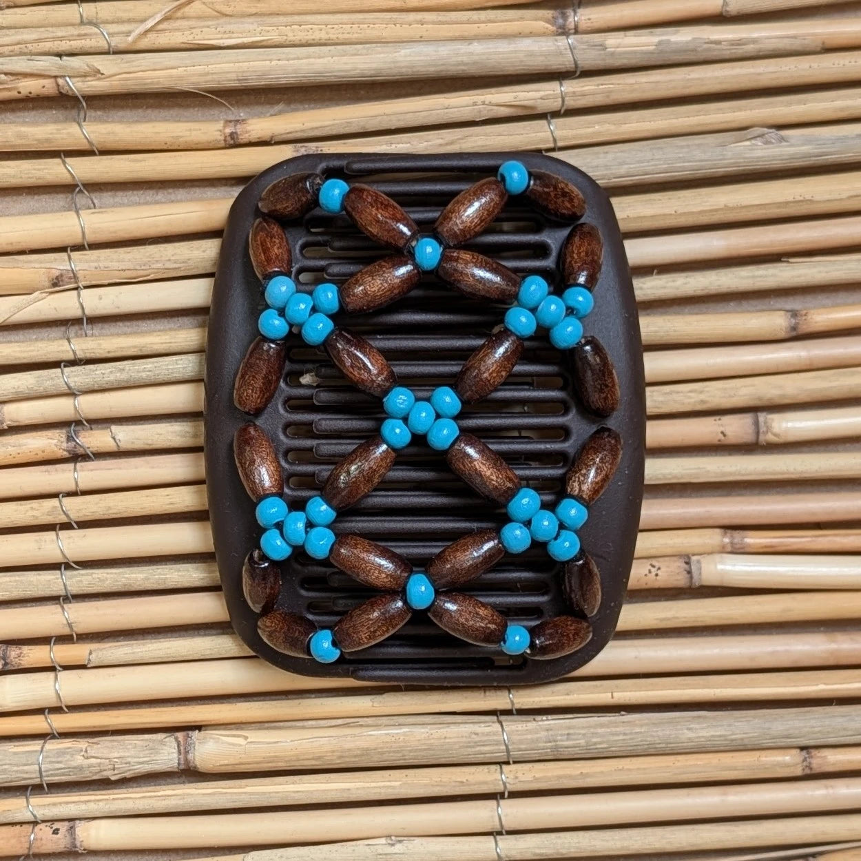African Butterfly "Ndbele" mit braun-türkisen Holzperlen braun