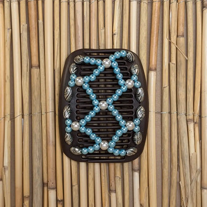 African Butterfly "Ndalena" mit türkisen-weißen Kunstperlen braun