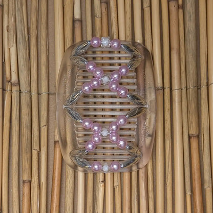 African Butterfly "Dalena" mit silbernen-rosa Kunstperlen durchsichtig