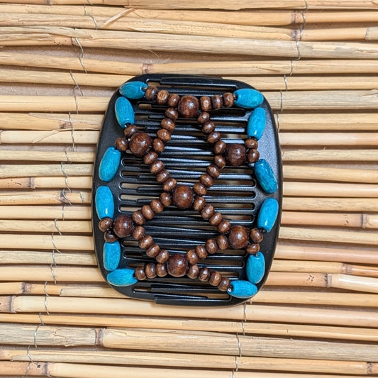 African Butterfly "Ndbele" mit türkis-braunen Holzperlen schwarz