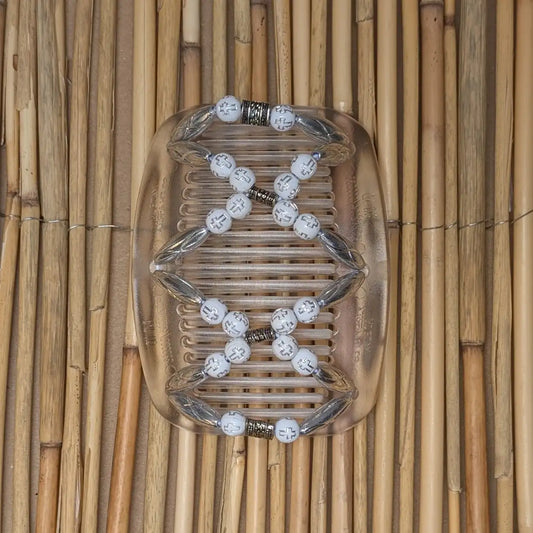 African Butterfly "Dalena" mit silber-weißen Kunstperlen durchsichtig