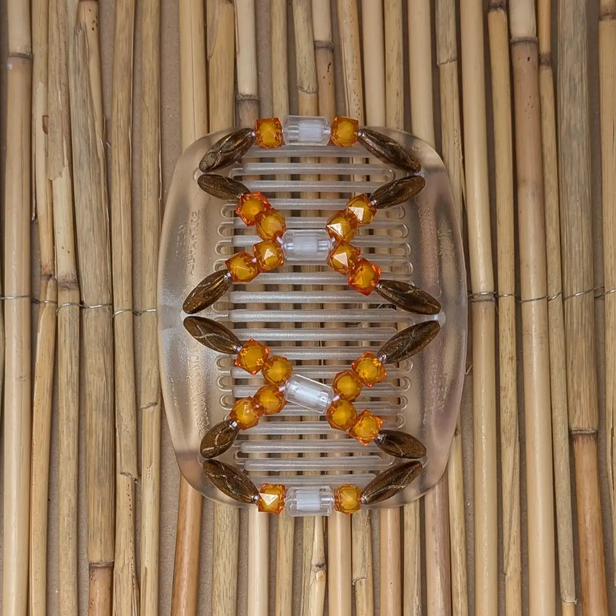 African Butterfly "Dalena" mit kupfer-orangenen Kunstperlen durchsichtig