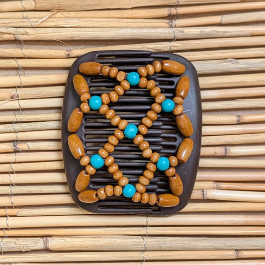 African Butterfly "Ndbele" mit braun-türkisen Holzperlen braun