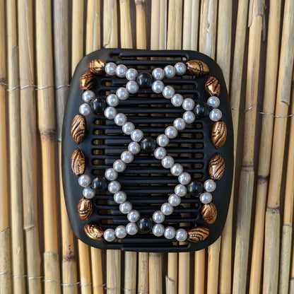 African Butterfly "Ndalena" mit bronze-grauen Kunstperlen schwarz