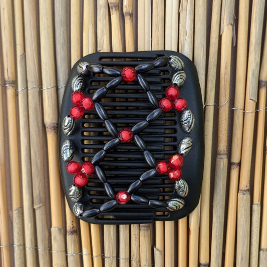 African Butterfly "Ndalena" mit rot-schwarzen Kunstperlen schwarz