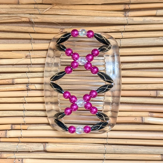 African Butterfly "Dalena" mit schwarz-pinken Kunstperlen durchsichtig