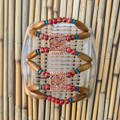 African Butterfly "Dupla" mit braun-rot-türkisen Holzperlen durchsichtig