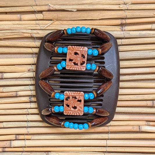 African Butterfly "Dupla" mit braun-blauen Holzperlen braun