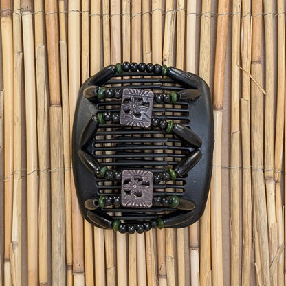 African Butterfly "Dupla" mit schwarz-grünen Holzperlen schwarz