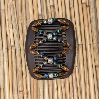 African Butterfly "Dalena" mit kupfer-regenbogen Kunstperlen braun