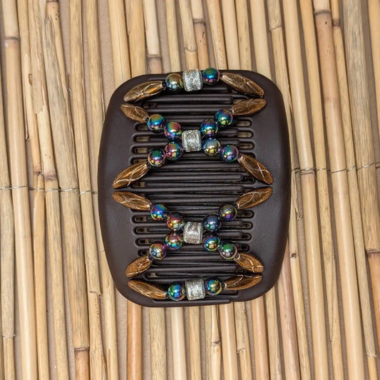 African Butterfly "Dalena" mit kupfer-regenbogen Kunstperlen braun