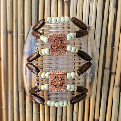 African Butterfly "Dupla" mit braun-weißen Holzperlen durchsichtig