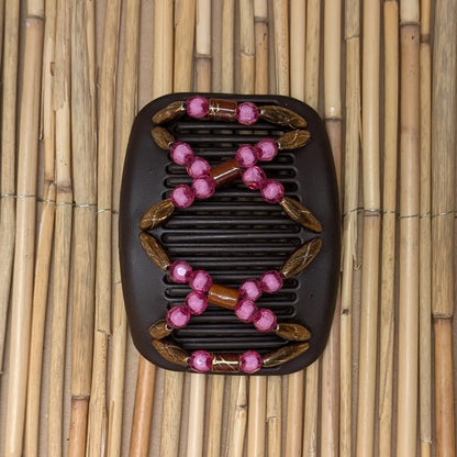 African Butterfly "Dalena" mit kupfer-pinken Kunstperlen braun