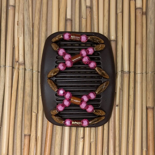 African Butterfly "Dalena" mit kupfer-pinken Kunstperlen braun