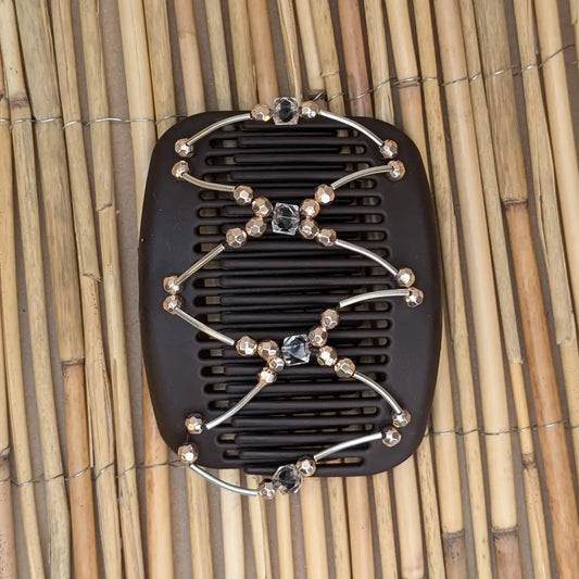 African Butterfly "Beada Tube" mit gold-klaren Kunstperlen braun