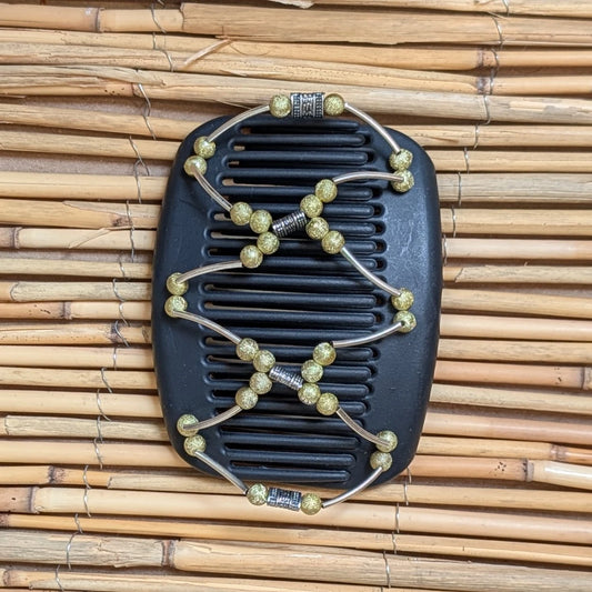 African Butterfly "Beada Tube" mit goldenen Kunstperlen schwarz