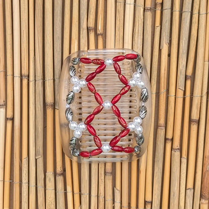 African Butterfly "Ndalena" mit silber-roten Kunstperlen durchsichtig