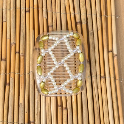 African Butterfly "Ndalena" mit gold-weißen Kunstperlen durchsichtig