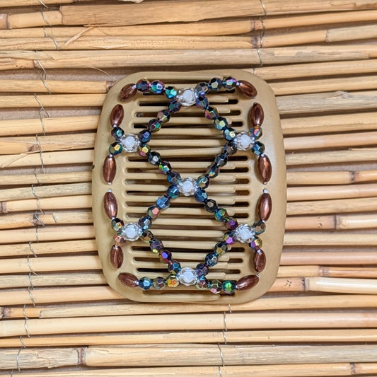 African Butterfly "Ndalena" mit braun-regenbogen Kunstperlen beige