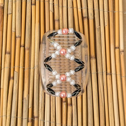 African Butterfly "Dalena" mit schwarzen-klaren-pfirsichfarbenen Kunstperlen durchsichtig