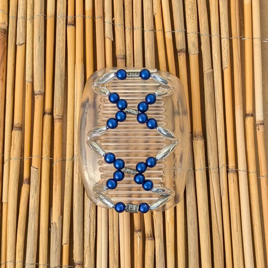 African Butterfly "Dalena" mit silbernen-blauen Kunstperlen durchsichtig