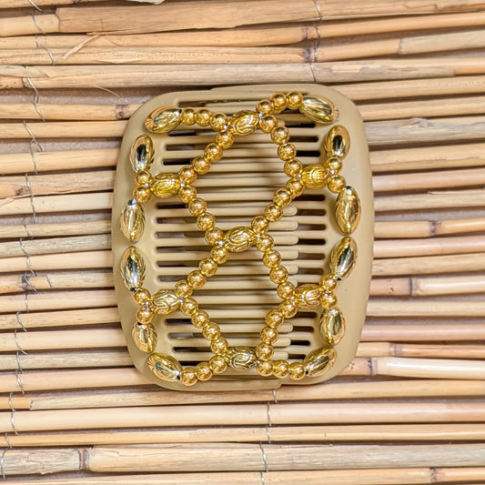 African Butterfly "Ndalena" mit golden Kunstperlen beige
