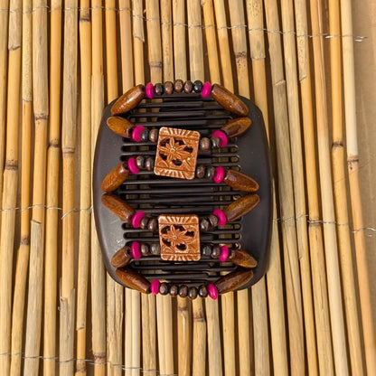 African Butterfly "Dupla" mit braunen-pinken Holzperlen braun