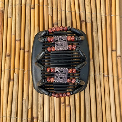 African Butterfly "Dupla" mit schwarz-rötlichen Holzperlen schwarz