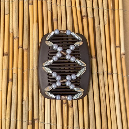 African Butterfly "Dalena" mit silber-grauen Kunstperlen braun