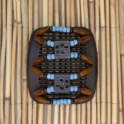 African Butterfly "Dupla" mit braun-blauen Holzperlen braun