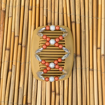 African Butterfly "Dalena" mit silber-orangenen Kunstperlen beige