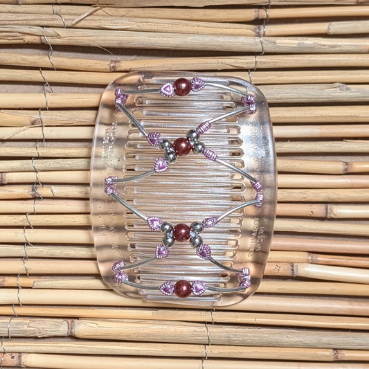 African Butterfly "Beada Tube" mit pink-braunen Kunstperlen durchsichtig