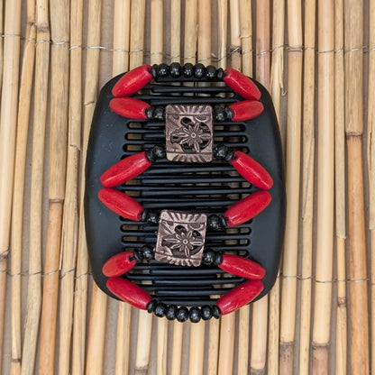 African Butterfly "Dupla" mit rot-schwarzn Holzperlen schwarz